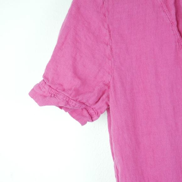 100% Linen Size 6 Shirt Dress Pink Collared Preppy Beach Resort Country Club - Picture 4 of 7